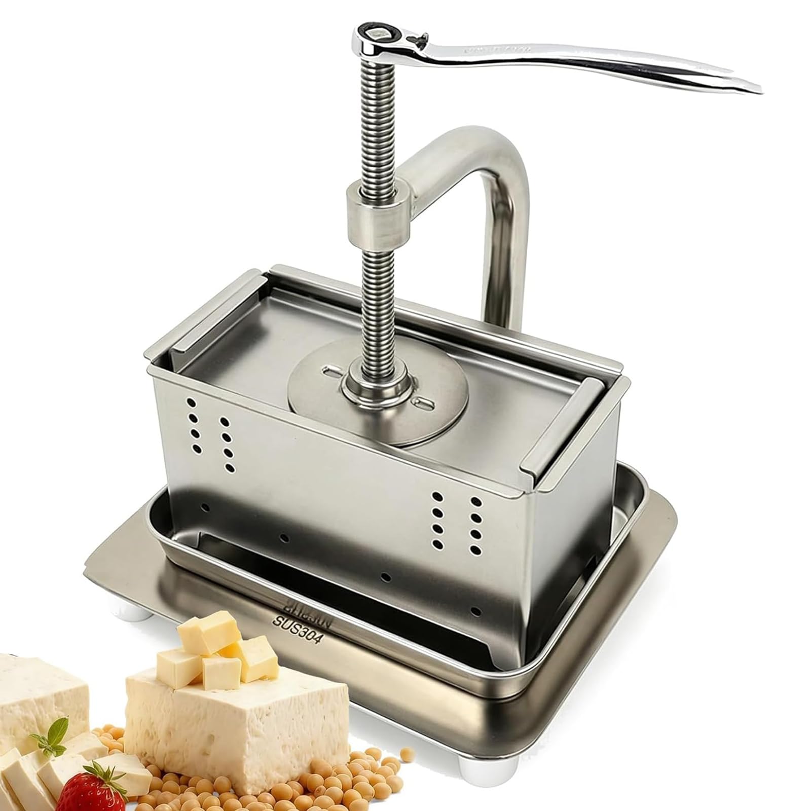 CHANGLKJ Tofu Press Paneer Maker, 2l Stainless Steel Tofu Presser With Tofu Presser Towel And Drip Tray, Labor Saving Lever Design, Detachable & Easy To Clean, For Vegetarian, Dairy Recipes