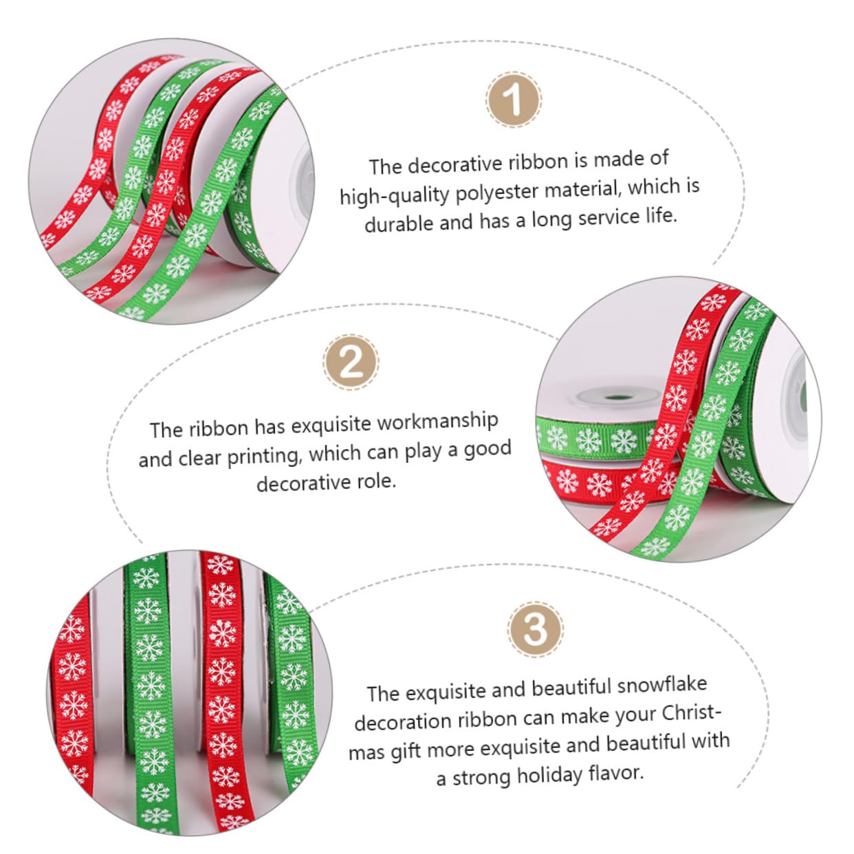 Housoutil 12 Rollen Weihnachtliches Schneeflocken Geschenkband Breit Polyester Schleifenband Rot Grün für Geschenkverpackung DIY Weihnachtsdeko