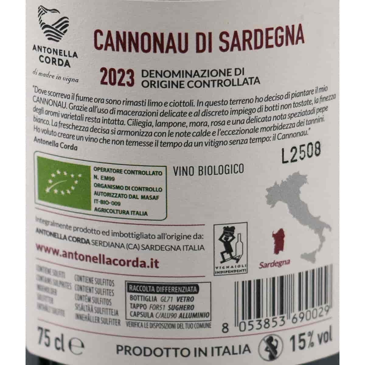 Antonella Corda Cannonau di Sardegna DOC BIO 2023 – 3×0,75 l – Premium‑Rotwein aus Sardinien, biologisch, elegante Cannonau‑Interpretation, trocken