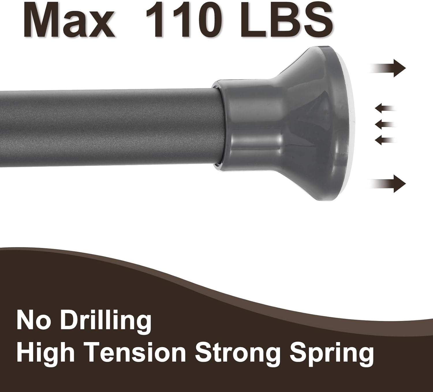 uxcell Spring Tension Shower Curtain Rod No Drilling Adjustable 27.5-47 Inch Non-Slip 1" Dia Tension Curtain Rod with 12pcs Shower Curtain Ring for Curtain Doorway Closet, Grey