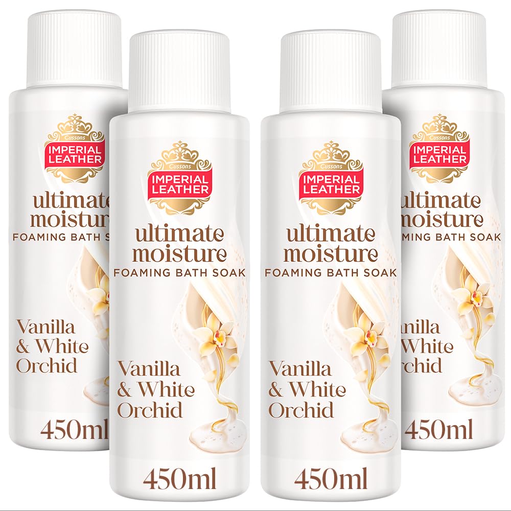 Imperial Leather Ultimate Moisture Vanilla & White Orchid Foaming Bath Soak, Ultra Rich Lather & Fragrance, Suitable for Sensitive Skin - Vegan & Cruelty Free (450ml), Multipack 4 x 450ml