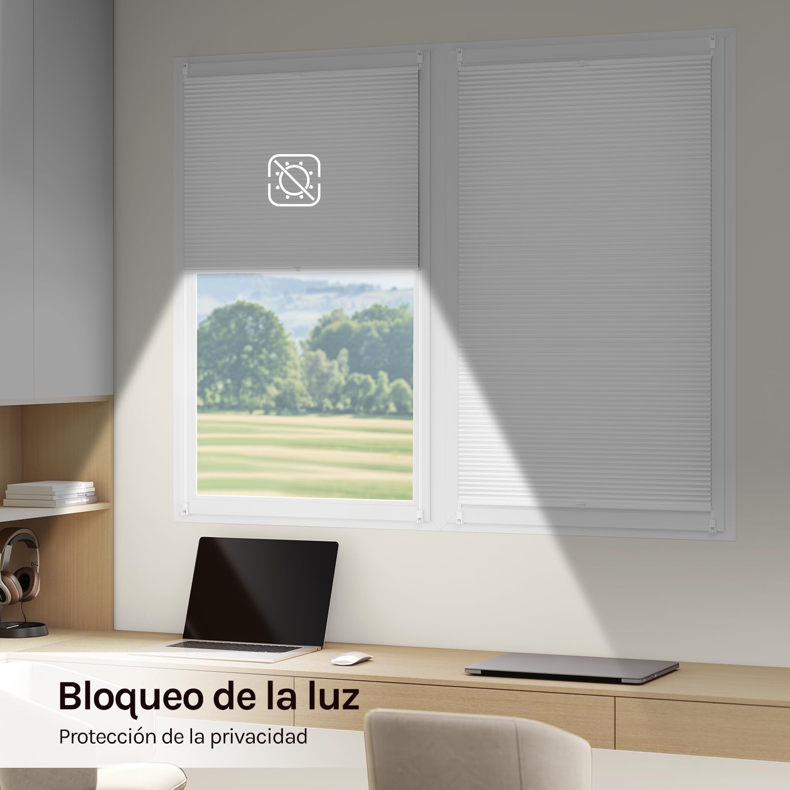 WOLTU Estor Plisada de Panal de Abeja sin Taladrar, Opaca, 100x120 cm | Bicolor Blanco-Blanco, Enrollable, Protección Visual, Protección Solar UV, para Puerta y Ventana