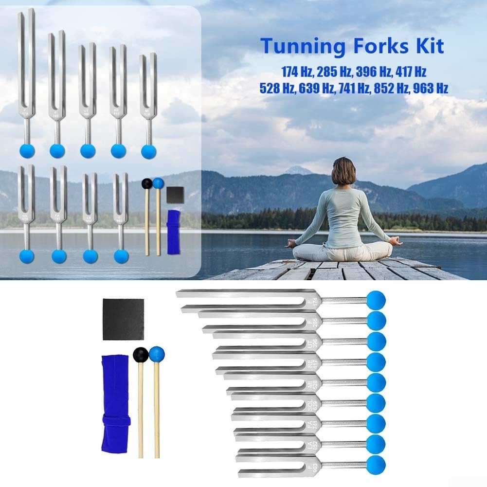 Stimmgabel-Set, 9-teilig, 174 Hz, 285 Hz, 396 Hz, 417 Hz, 528 Hz, 639 Hz, 741 Hz, 852 Hz, 963 Hz, für Heilung, Meditation, Chakra-Therapie