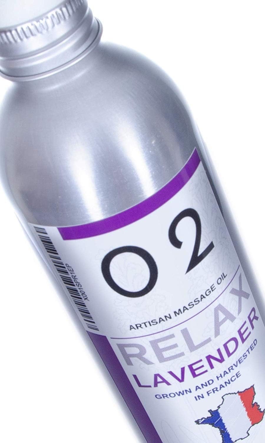 Massage Oil - Sensual Relaxing 02 French Lavender in Sweet Almond and Grapeseed Oils No Artificial Ingredients - Aluminium Bottle - Made in Canada - 8.5 oz
