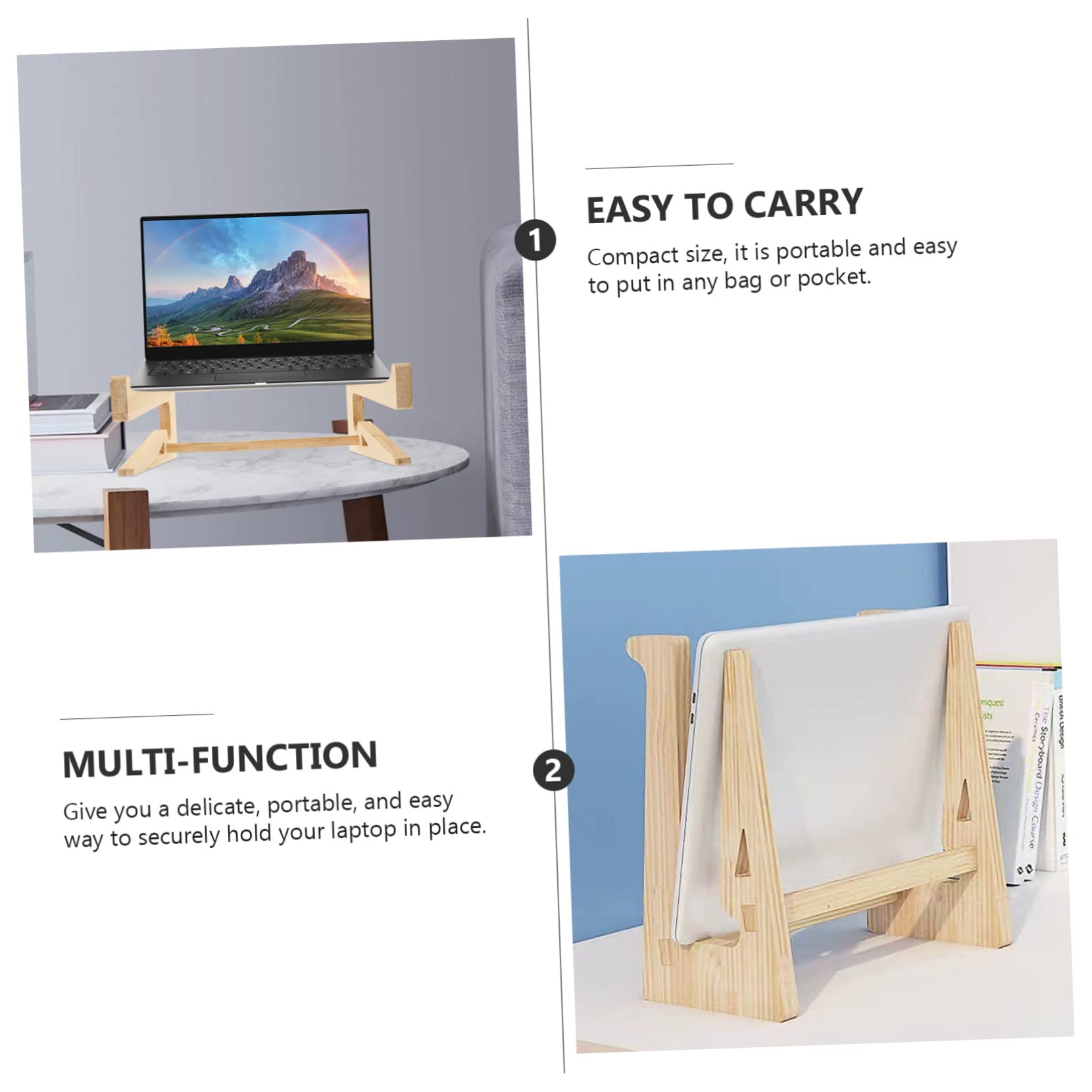 4 Pezzi Supporto per Laptop in Legno Massello Rialzato Ergonomico per Scrivania Stand Portatile Antiscivolo per Notebook e Tastiera Design Salvaspazio per e Casa