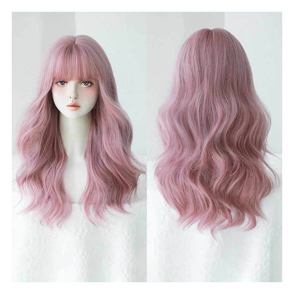Perruque rose dégradé longue et ondulée en fibre synthétique premium