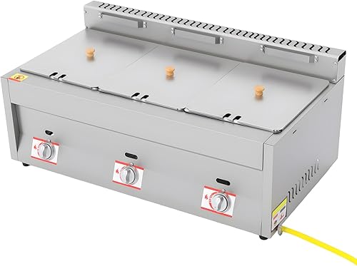 Calentador de alimentos comercial de 3 bandejas, freidora de gas de 18 L, mesa de vapor de gas para exteriores, calentador de sopa de gas al aire