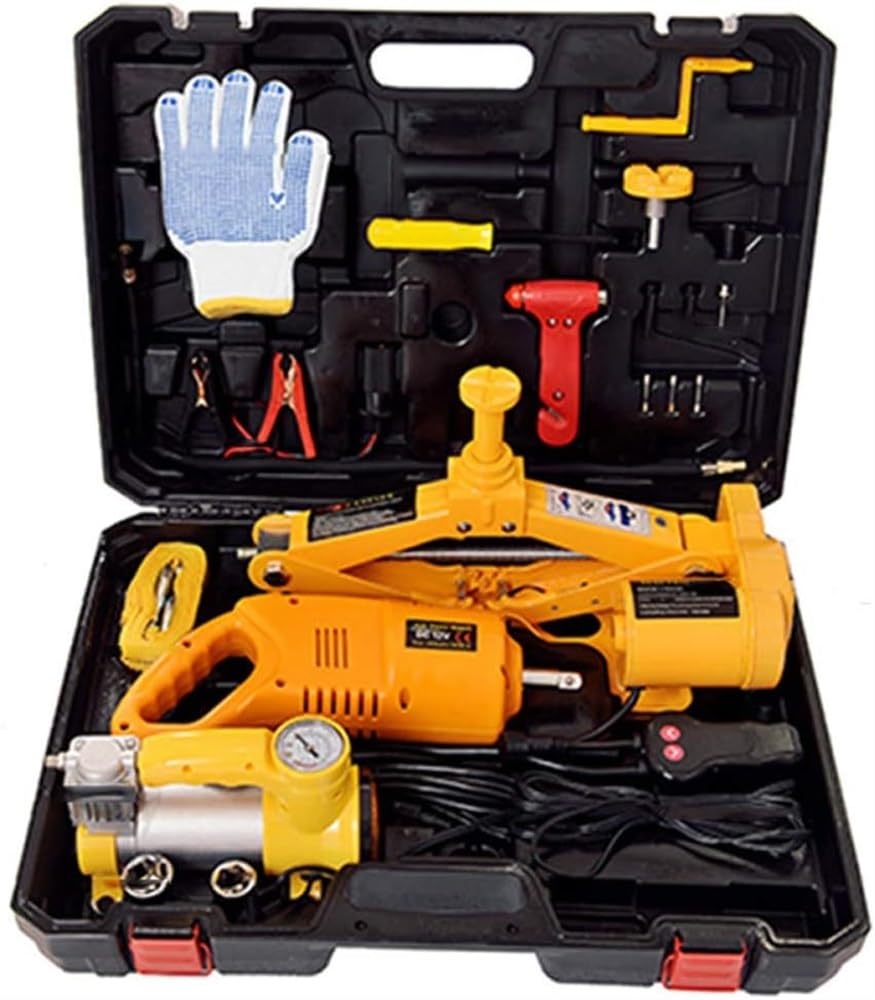 Kit cric Elettrico per Auto, cric Elettrico per Auto, cric Elettrico per Auto 12v CC, cric da Pavimento, Chiave elettrica 12v Coppia 480n.m, con Pompa dell'Aria
