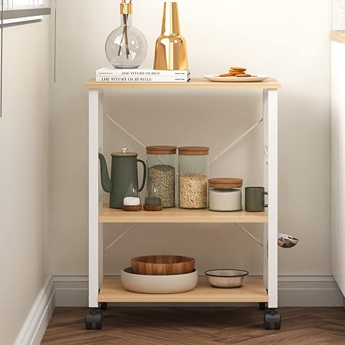 Miniatura 3 de sogesfurniture Estante de cocina de 3 niveles para panadero, soporte para horno de microondas, carrito de almacenamiento, estación de trabajo,