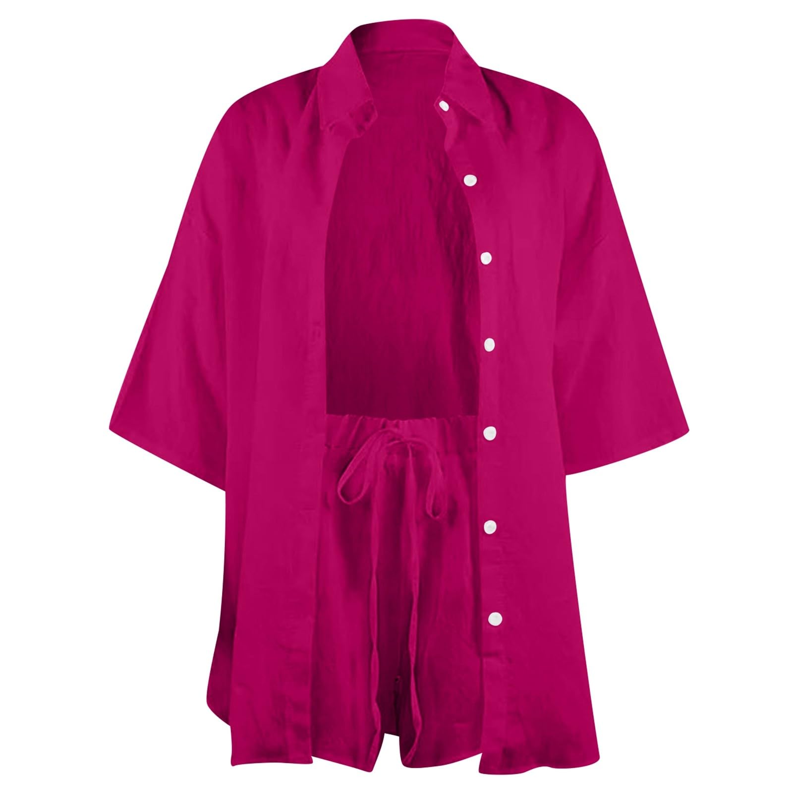 Generisch Set da donna a due pezzi con gamba larga e risvolto, vestibilità ampia, per il tempo libero e l'ufficio, tinta unita, in misto viscosa traspirante, taglie S-2XL