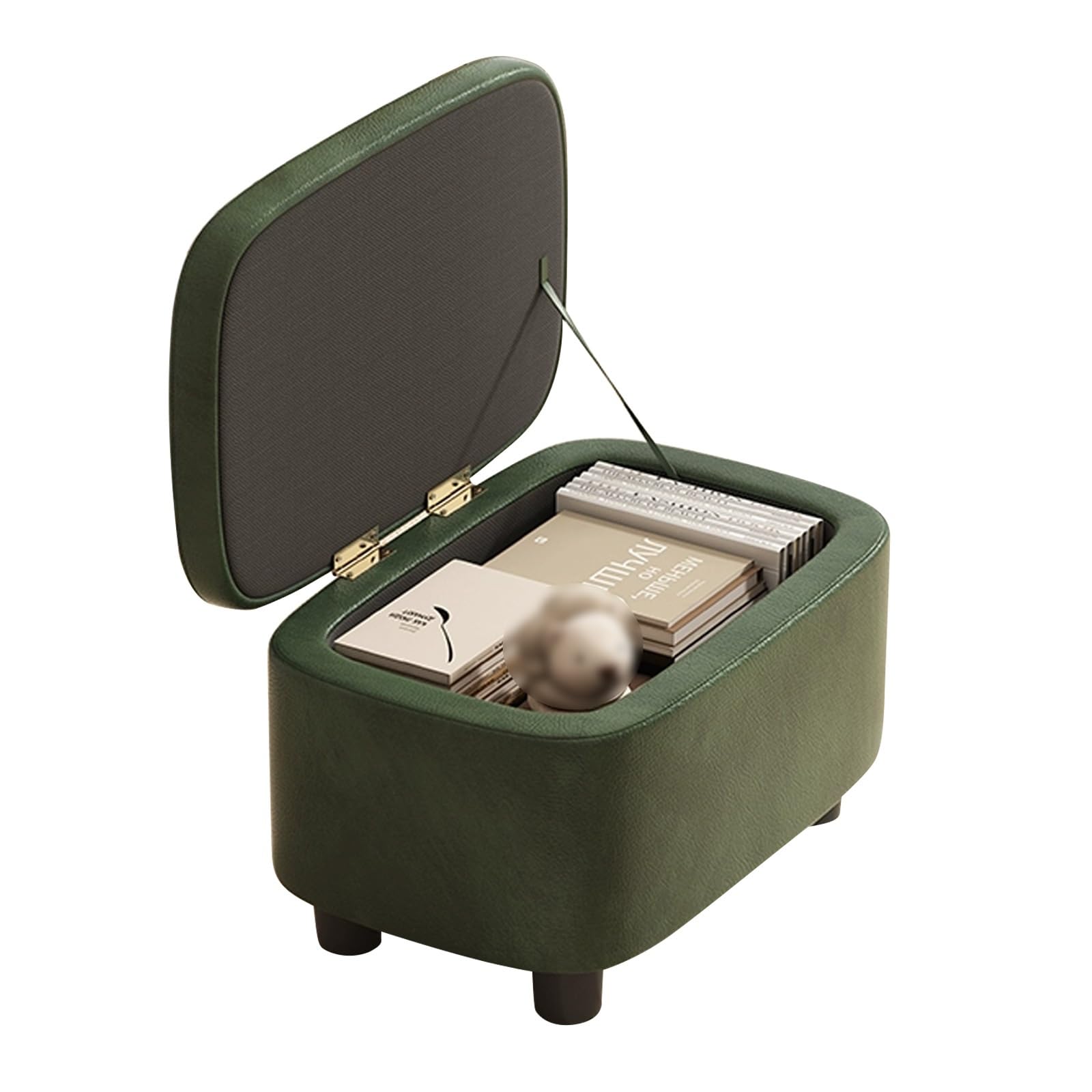 QYMYOZ Multifunction Footrest Storage Stools Cube with Strong Wooden Frame Living Room Foot Stool Toy Box Leather Upholstered Pouffe Footstool in Brown and Dark Green