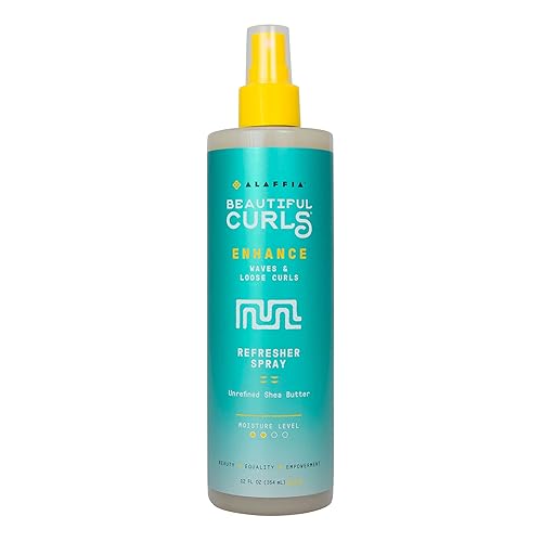 Alaffia Beautiful Curls Curl Enhance - Spray refrescante para cabello ondulado, sin sulfatos, con manteca de karité y aceites esenciales, caléndula