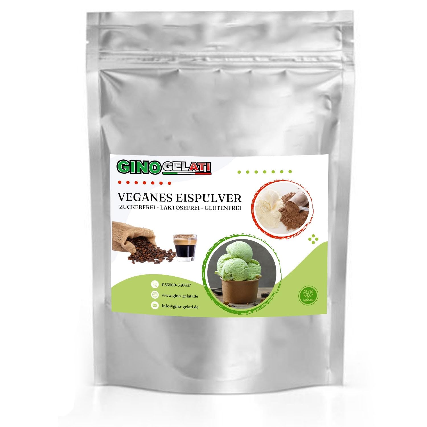 Gino Gelati Joghurt Espresso Veganes Eis Pulver 10 Kg Zucker-, laktosefrei, schnelle und einfache Zubereitung, mit natürlichem Aroma, Eispulver für Veganer geeignet, GMO-Frei
