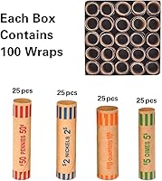 Vista 3 de 100 piezas de rollos preformados de envoltorios de monedas resistentes surtidos - Cuartos, centavos, níquel y diez centavos (Total 100 piezas)