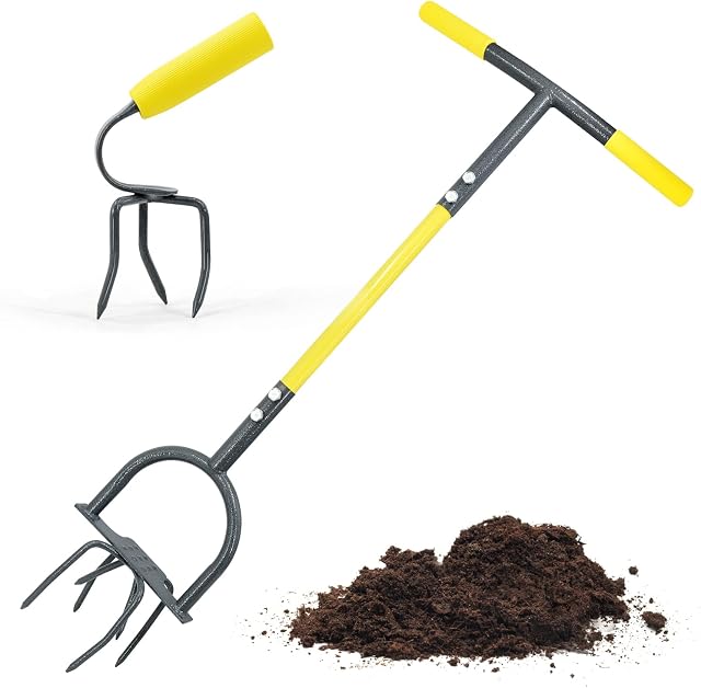 Jardineer Garden Twist Tiller Set, Garden Twist Cultivator with Small Garden Claw Cultivator, Heavy Duty Manual Tiller and Gardening Hand Tiller Tool