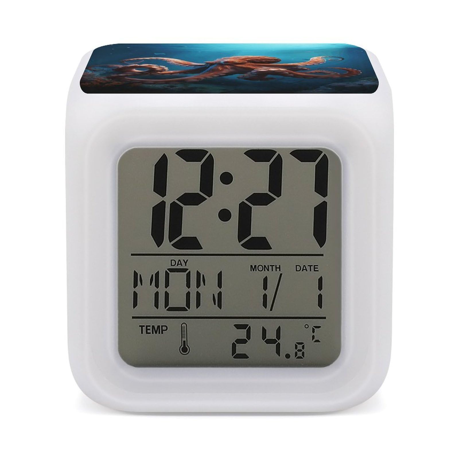 VstaDank Ocean Animal Octopus Alarm Clocks with 7 Color Changing Night Light Exquisite Bedroom Digital Clocks with LED Temperature Display Desk Clock Ok to Wake Clocks for Heavy Sleeper