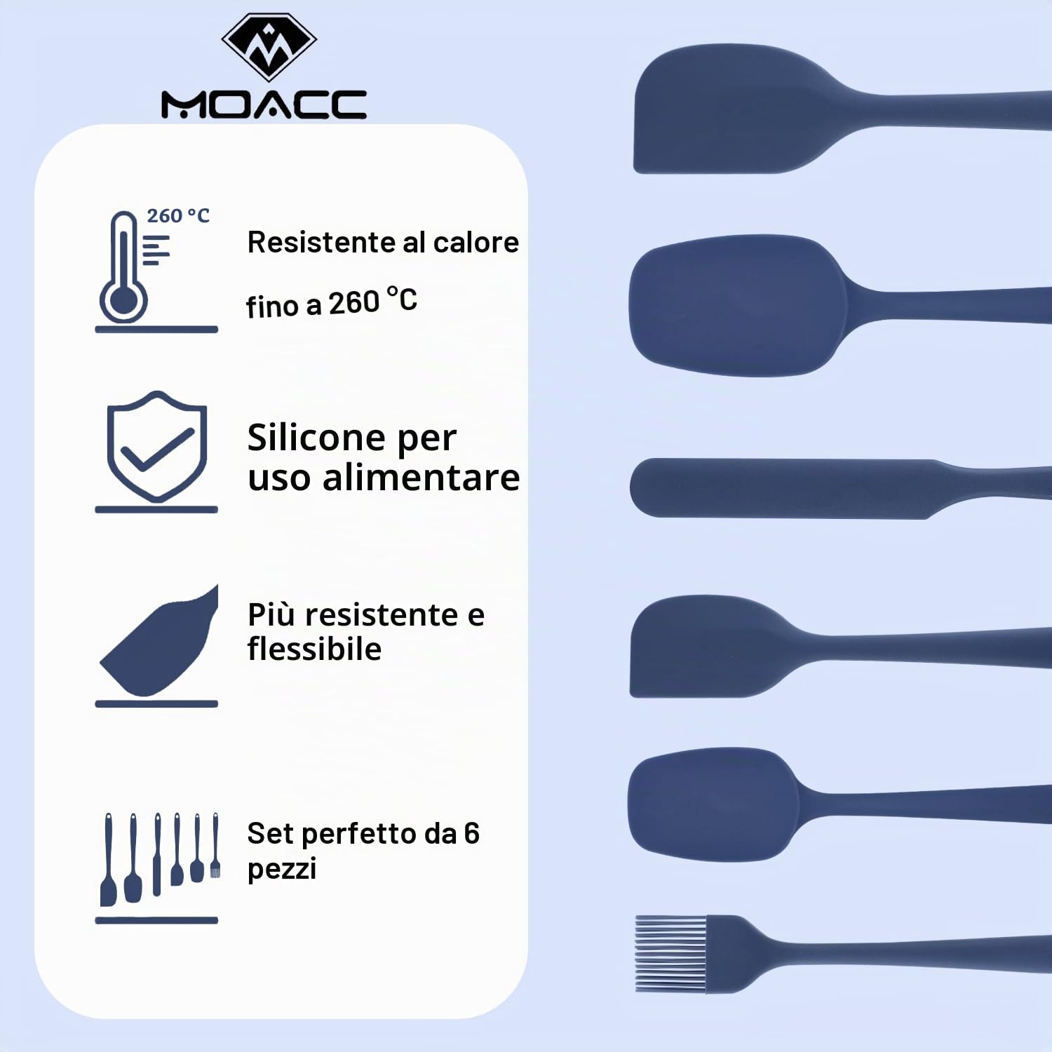 6 Pezzi Spatole in Silicone, Spatole per Dolci, Cucina in Silicone Spatola da Resistente al Calore fino a 230 ºC Antiaderent Set per Cuocere e Cucinare, Blu