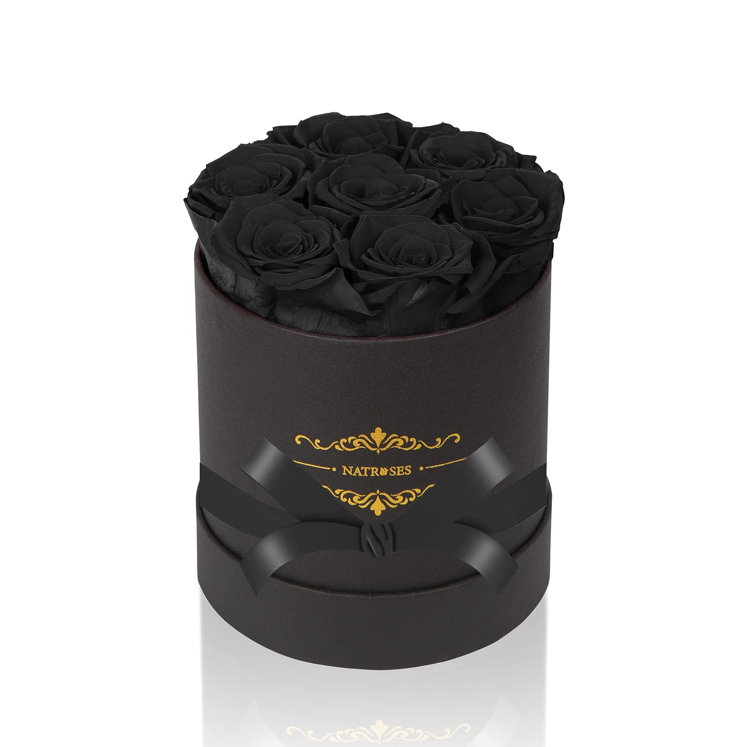 NATROSES 7 Piece Preserved Roses in a Box, Preserved Flowers for Birthday, Flower Gifts for Mothers Day (Black)