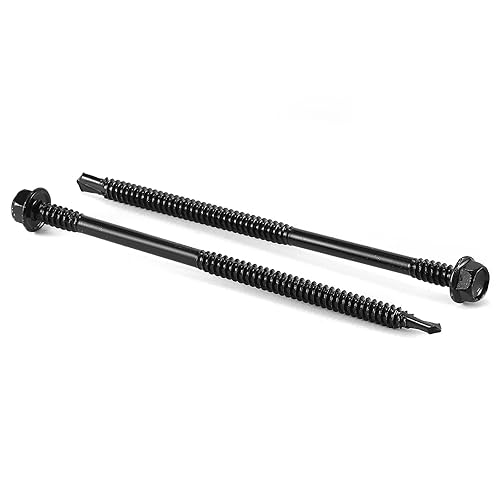 Tornillos de chapa metálica #14 x 5 pulgadas, 100 unidades de acero inoxidable 410 tornillos Tek de cabeza hexagonal de acero inoxidable 410