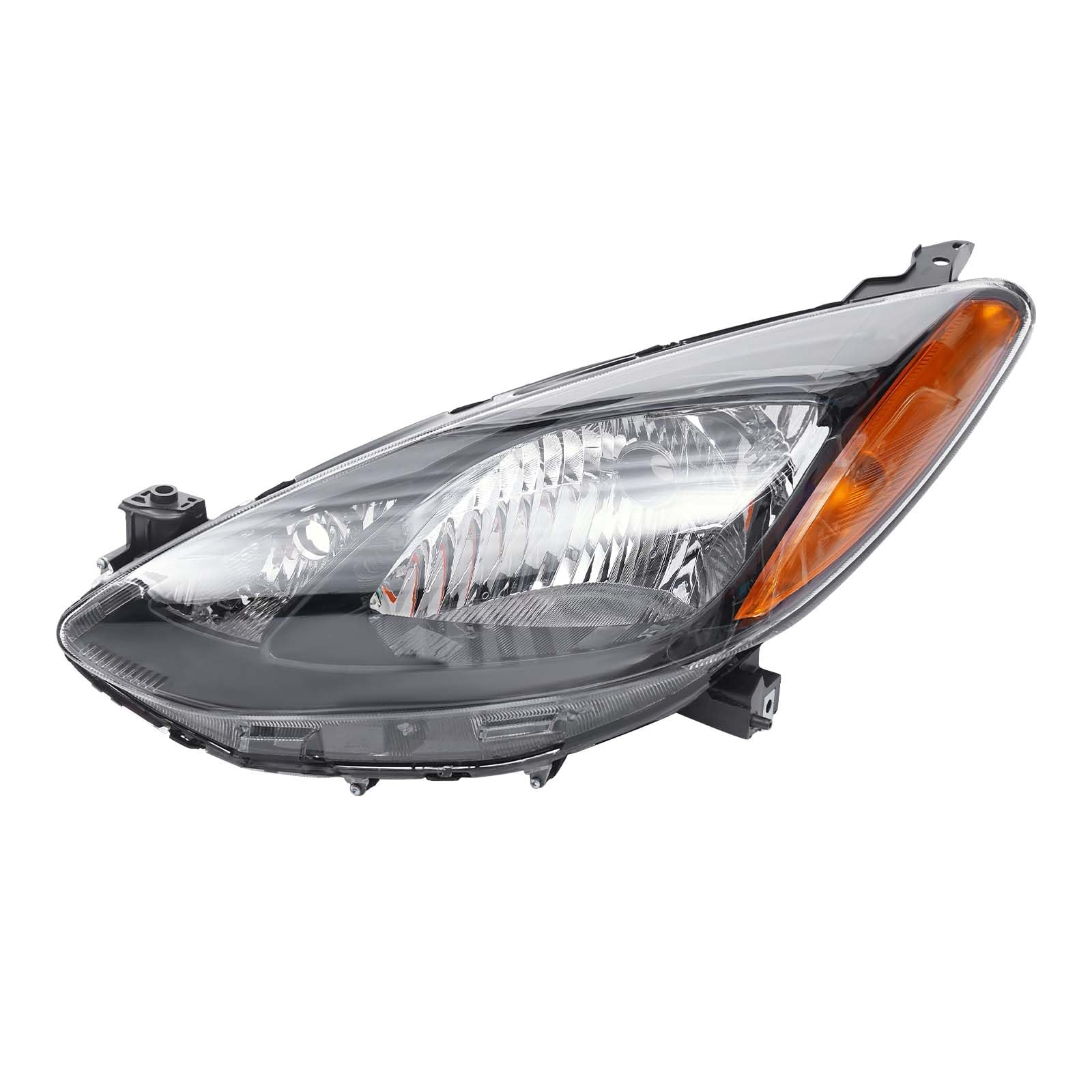 Veloqua For 2011 2012 2013 2014 Mazda 2 Halogen Left Driver Side Headlight Headlamp Assembly W/o LED DRL Replacement Black Housing Clear Lens
