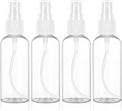 MEGA So - Clear Plastic Fine Mist Spray Bottles, Refillable Travel Size, White Pump, Pack of 4