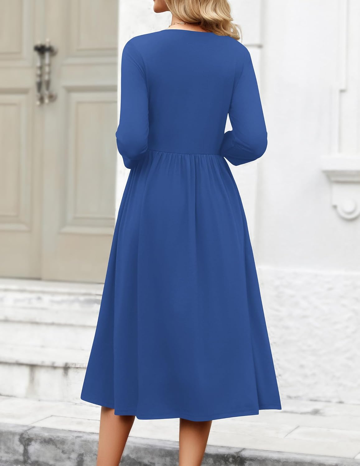 Zeagoo 3/4 Sleeve Women's Dress Casual Flowy A-Line Midi Tshirt Dresses with Pockets Crewneck Vocation Boho Beach Sundress - Image 5