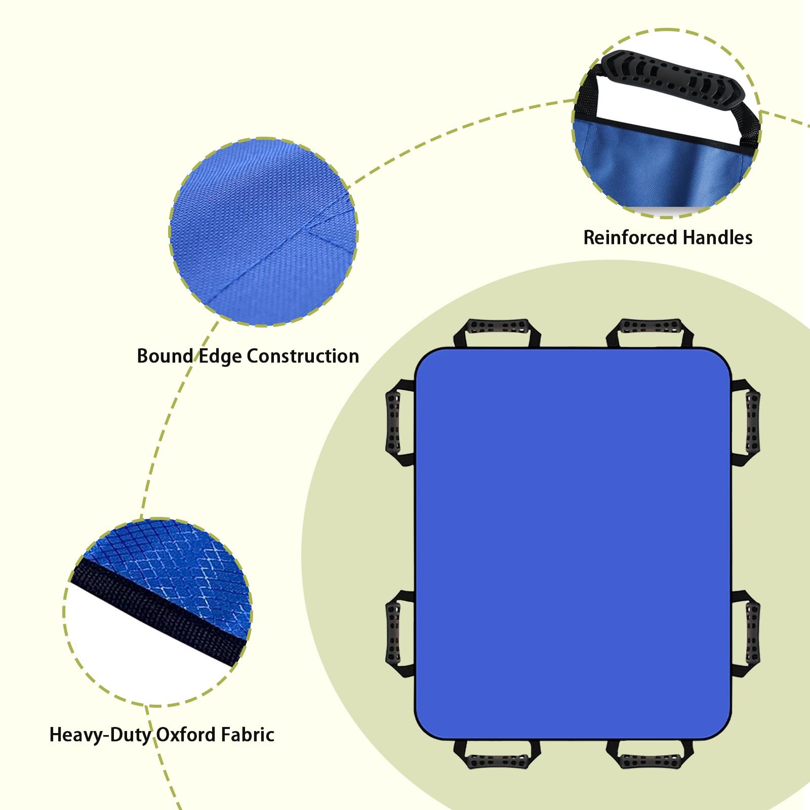 Paño deslizante para cama postrada, tabla de transferencia para levantadores de pacientes, 120 x 100 cm, para personas postradas en cama con 8 asas, color azul