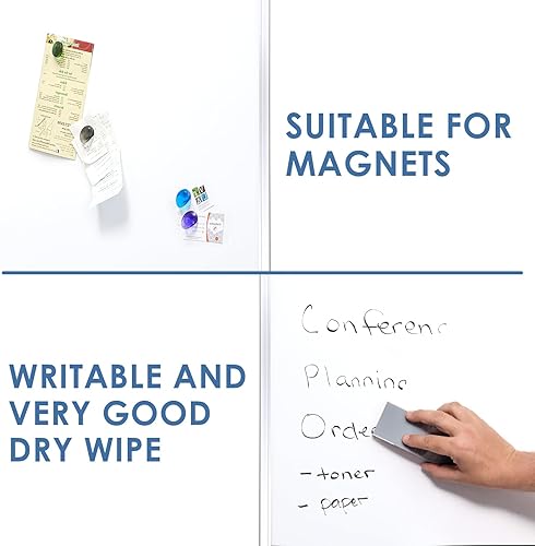 Miniatura 4 de Pizarra blanca magnética de aluminio de 60 x 40 pulgadas con bandeja larga para bolígrafos, pizarra blanca montada en la pared para la escuela, la