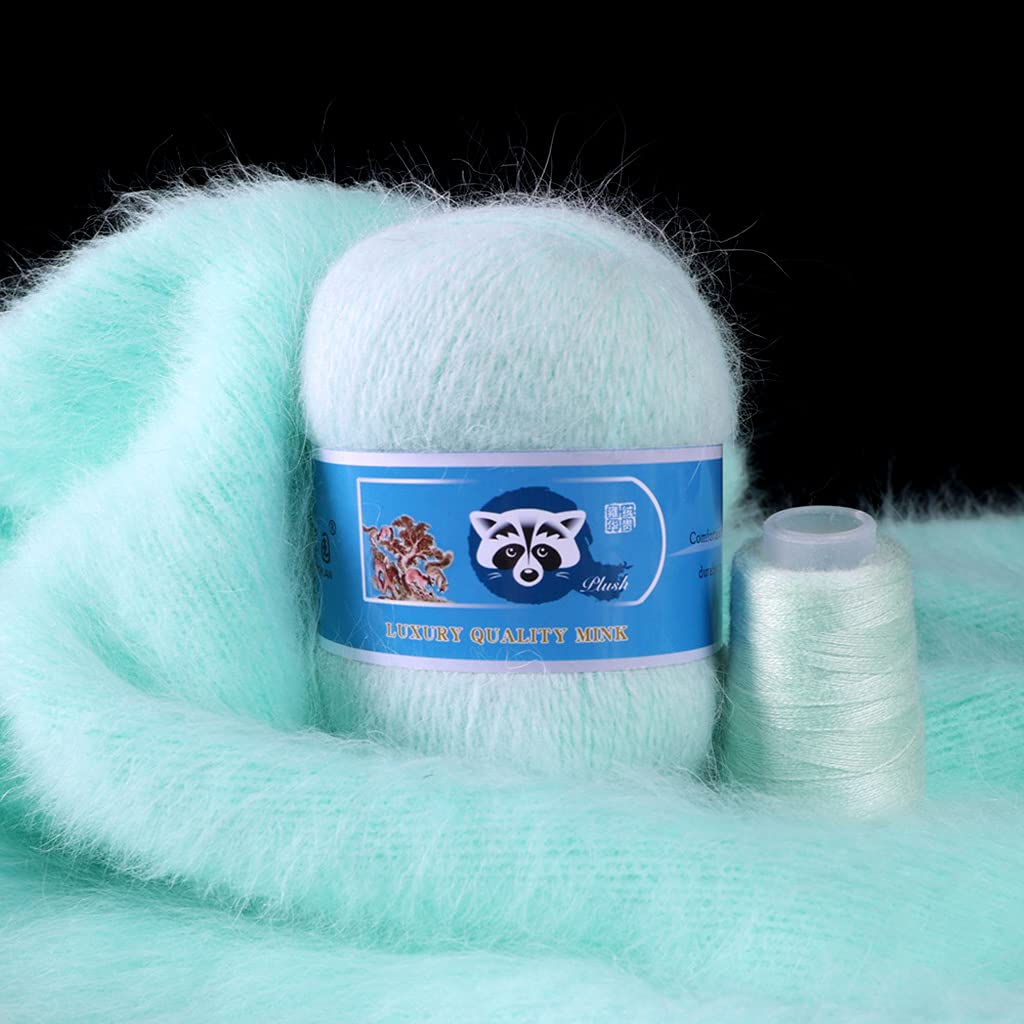Jiqoe B 2 Pcs/Pack Long Plush Mink Wool Yarn Anti-Pilling Hand Knitting Weaving Thread For Scarf Gloves 50G+20G Multicolor Thick Mink Wool Yarn Worsted For Felting Crocheting Knitting Hats