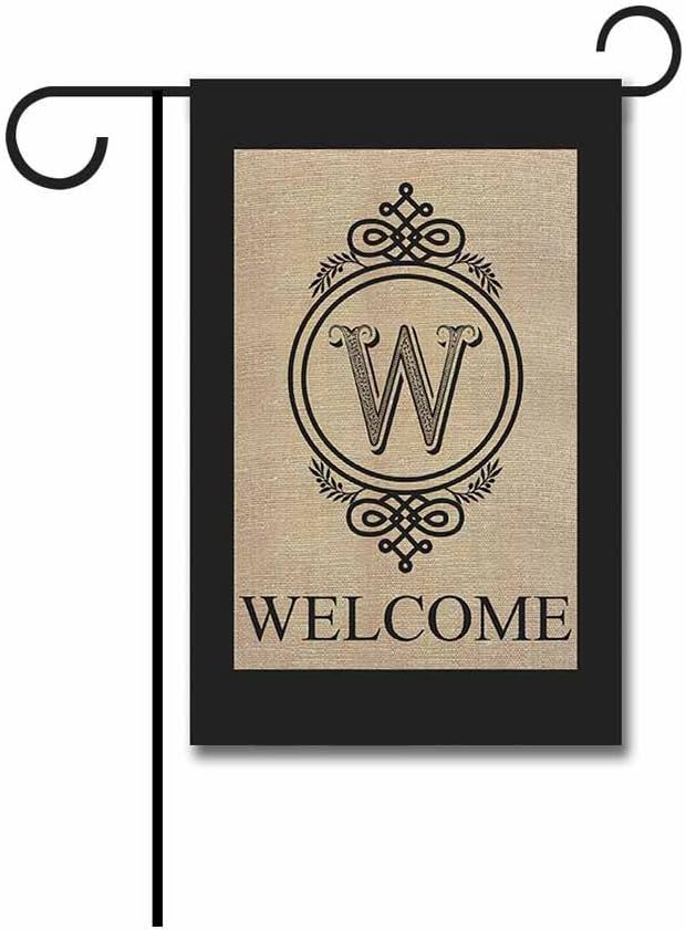 KafePross Alarm Clock Shape Welcome Initial Garden Flags Monogram W Banner 12.5X18 Print Both Sides