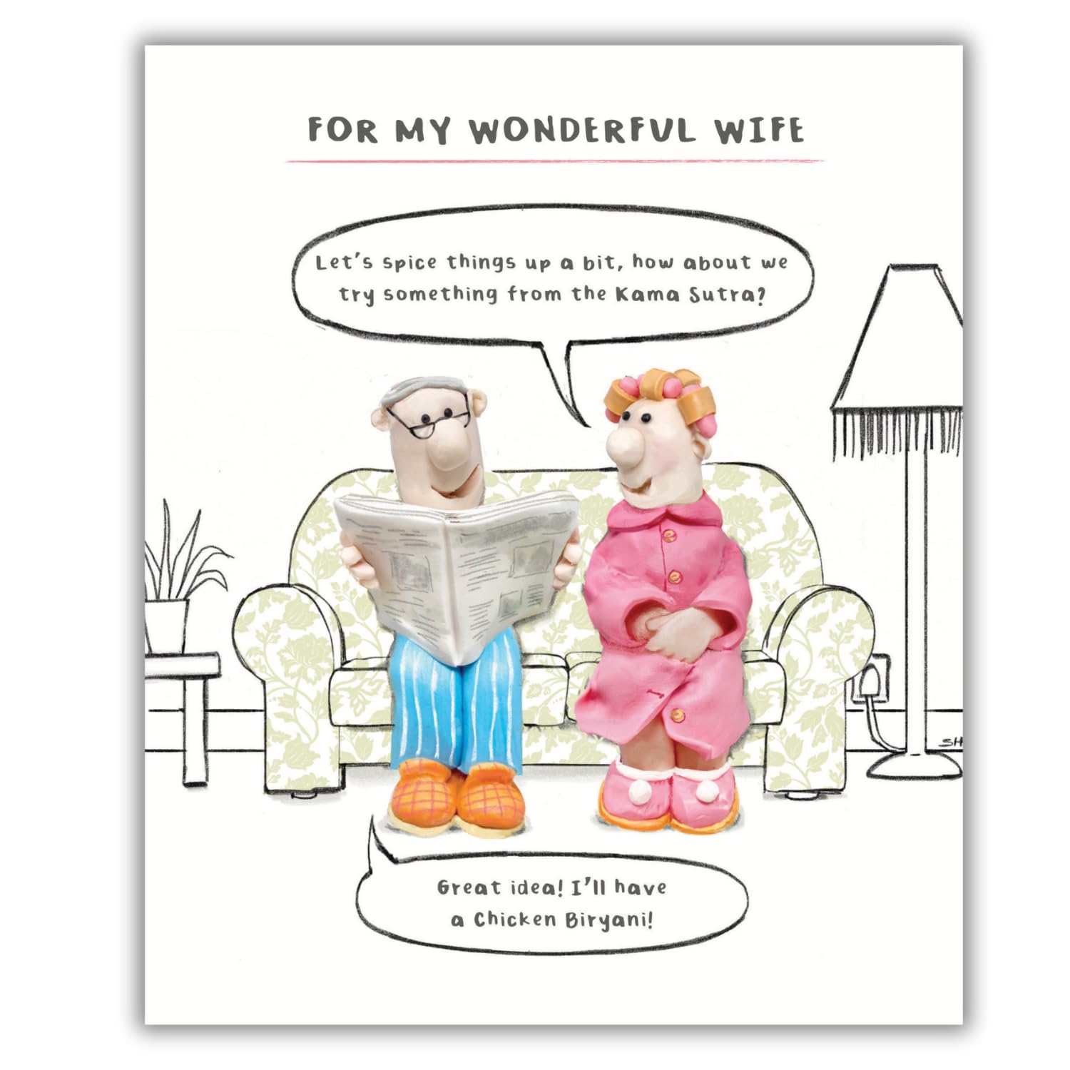 Model Family, Birthday Card for Wife, Wife Greetings Card Let's Spice Things up a Bit Family on Sofa!, Multi-coloured, 18.4 x 15.4 cms