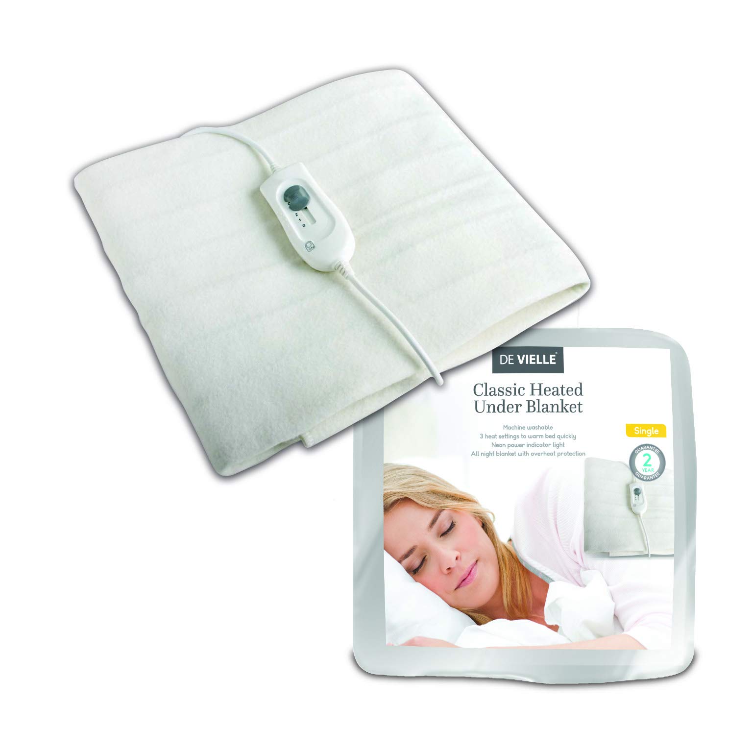 De Vielle Classic Bed Heated Electric Fleece Under Blanket Control, Metal,  White, 40x39x58 cm : Amazon.co.uk: Home u0026 Kitchen