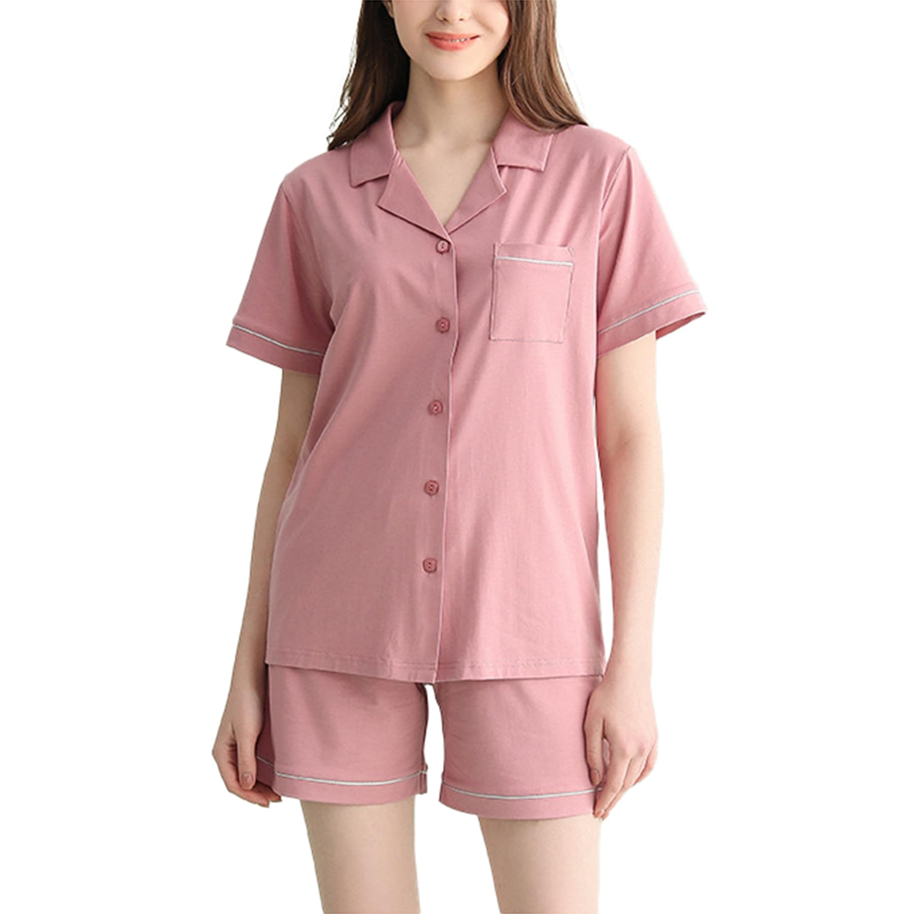 Generic Damska 2-częściowa piżama letnia cienka modalna bawełniana piżama sweter z krótkim rękawem zestaw piżam,Pink,M