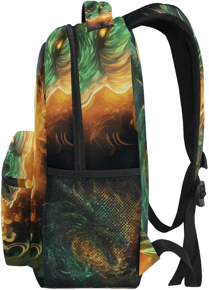 Green Fire Dragon2 School Backpack Bookbag for Boys Girls Elementary School Casual Travel Bag Computer Laptop Daypack - Image 4