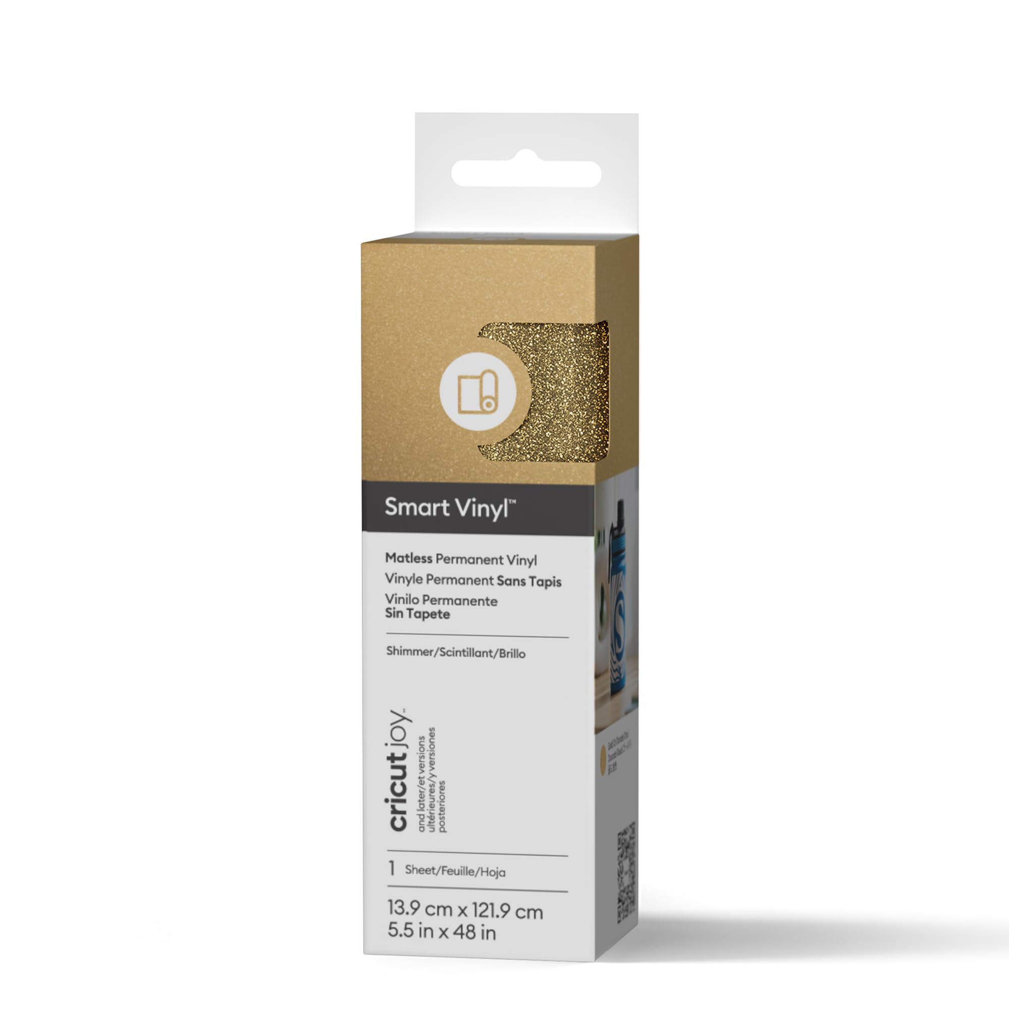 Cricut Joy Smart Permanent Vinyl, Shimmer Gold, 13.9cm x 1.2m, Self-Adhesive Vinyl Sheet | Ideal for Customising Mugs, Bottles & DIY Crafts, for All Cutting Machines Joy Machine
