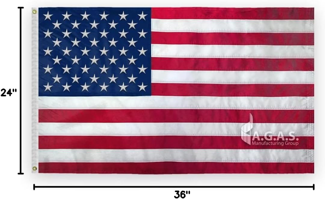 AGAS US Flag 2 x 3 Ft for Outdoor - Extra Tough 400D Nylon: Dense Embroidered Stars Sewn Stripes - Brass Grommets Canvas Header - Made for Outdoors All Weather Flags UV Protection - Premium American Flag