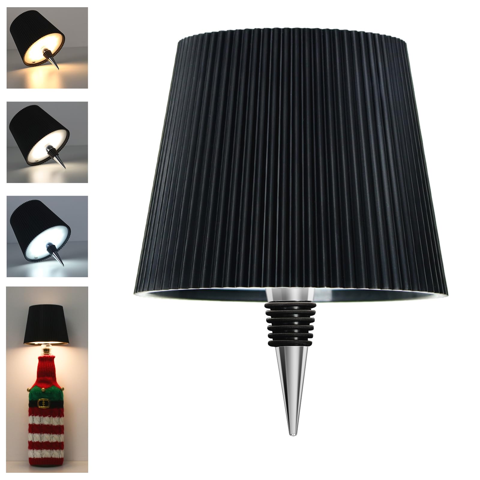 Beaeet Lampada da Tavolo a Bottiglia Senza Fili Ricaricabile via USB, con 3 Colori e Luminosità Regolabile, Ideale per Camera da Letto, Terrazza o come Regalo per le Festività, Bottle Lamp nero