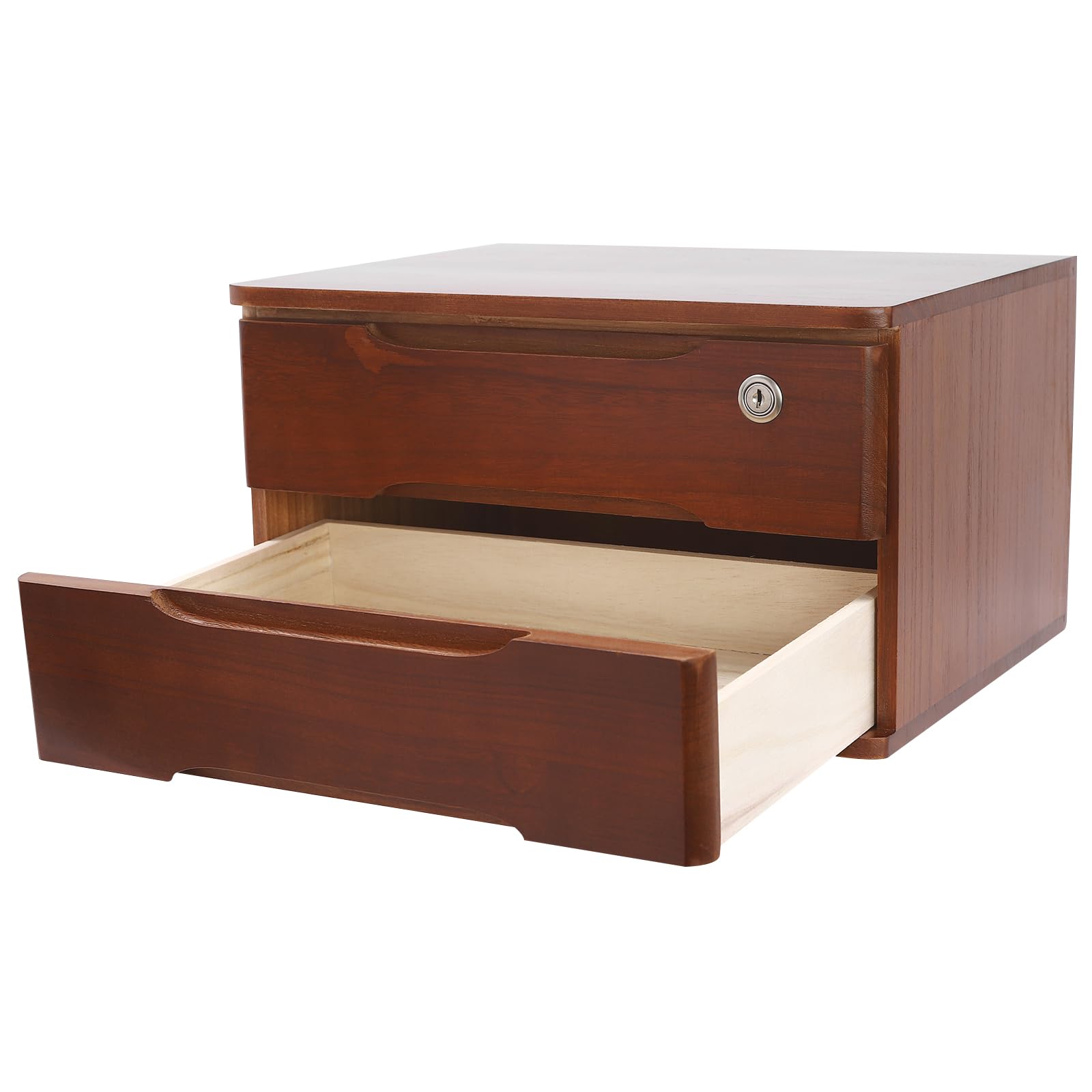 Cassettiera in legno, a 2 livelli, organizer da scrivania con cassetti richiudibili, mini cassettiera con serratura, 39 x 30 x 21,5 cm, per uffici, camera da letto, ecc. (noce)