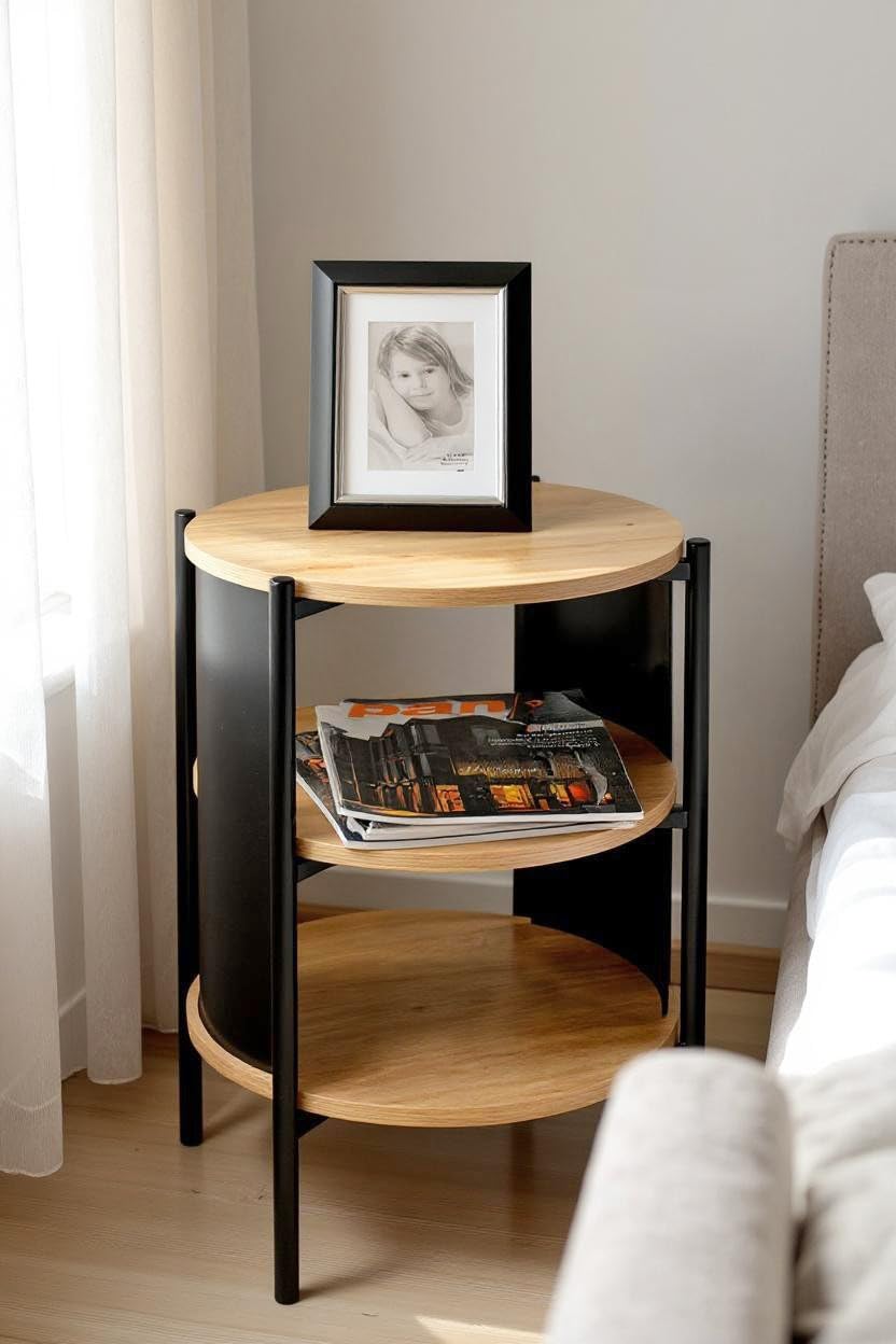HAKU Tavolino rotondo rovere naturale nero MDF metallo tavolino rotondo - Dimensioni: A 60 x Ø 44 cm Stile: Moderno