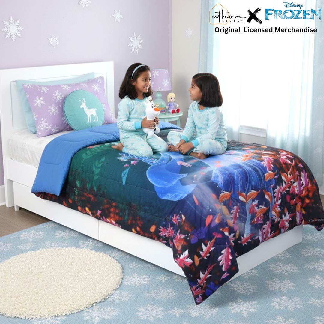 Athom Living Disney Frozen Elsa Theme Kids Comforter, Soft & Lightweight, Durable Bedding for Girls, Cozy & Vibrant Printed Bedspread, Machine Washable | 390 GSM, 135x220 cm 1