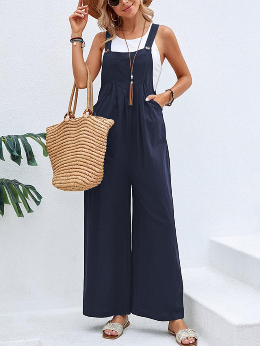 Salopette Donna Estiva Casual Pantaloni Baggy Oversize Allentata Tuta Jumpsuit con Tasca Vestibilità Ampia Tuta in Cotone Donne Casual Playsuit Pantaloni da Lavoro Sciolto Pagliaccetto da Donna Comoda