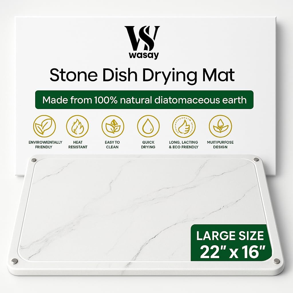Extra Large Stone Drying Mat For Kitchen Counter, 22"X16", Stone Dish Drying Mat, Quick Drying Matt Kitchen Counter, Super Absorbent Diatomaceous Earth Dish Drying Stone, Fits Most Dish Racks