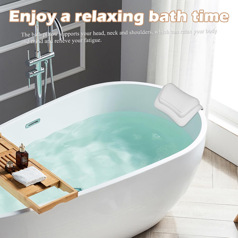 Cojín para bañera con ventosas negro, cómoda alfombrilla de burbujas para bañera y jacuzzi, almohada ergonómica para el cuello para bañera (blanco)