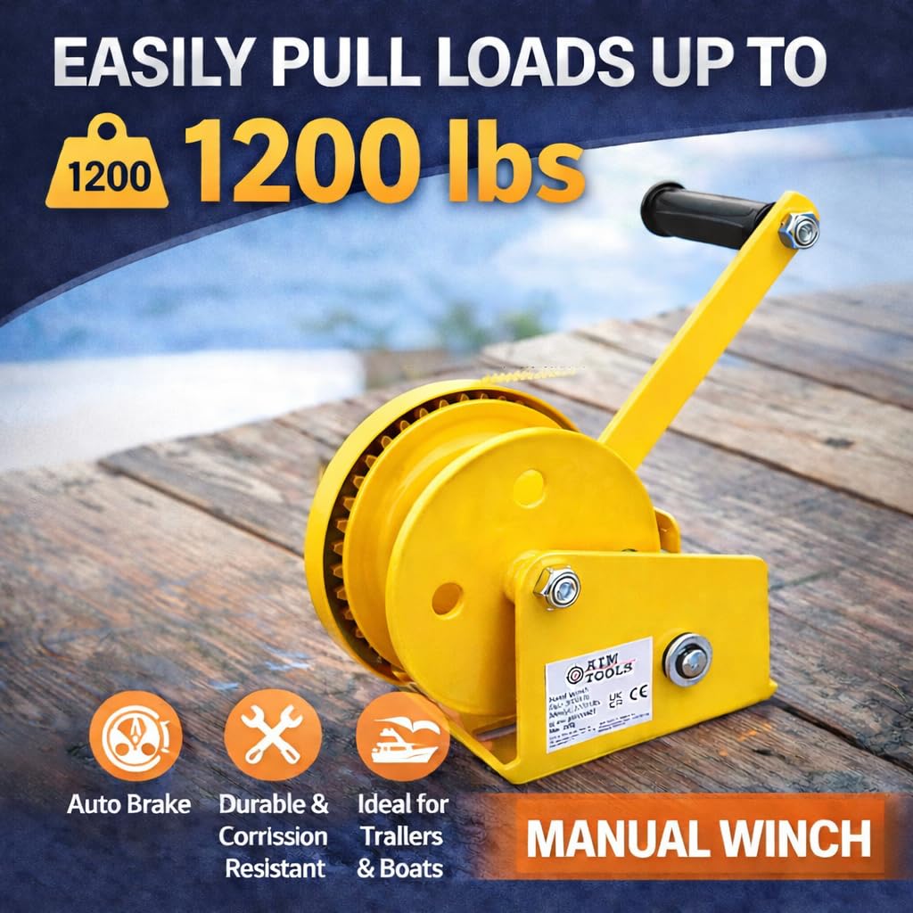 AIM Tools Handseilwinde 1200 lbs 545 kg Seilwinde Handwinde Manuelle Kurbelwinde mit automatischer Bremse, zum Ziehen und Heben von Autos, Booten und Lastwagen 325936