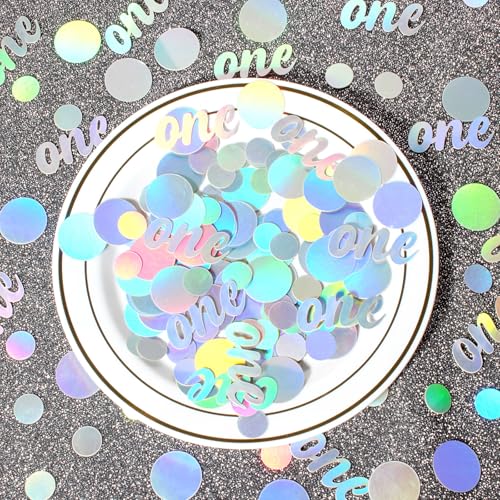 Image of One Birthday Confetti Iridescent Baby First Birthday Decorations Circle Table Scatter Baby Shower The First Year Anniversary Party Table Decor Supplies 300PC