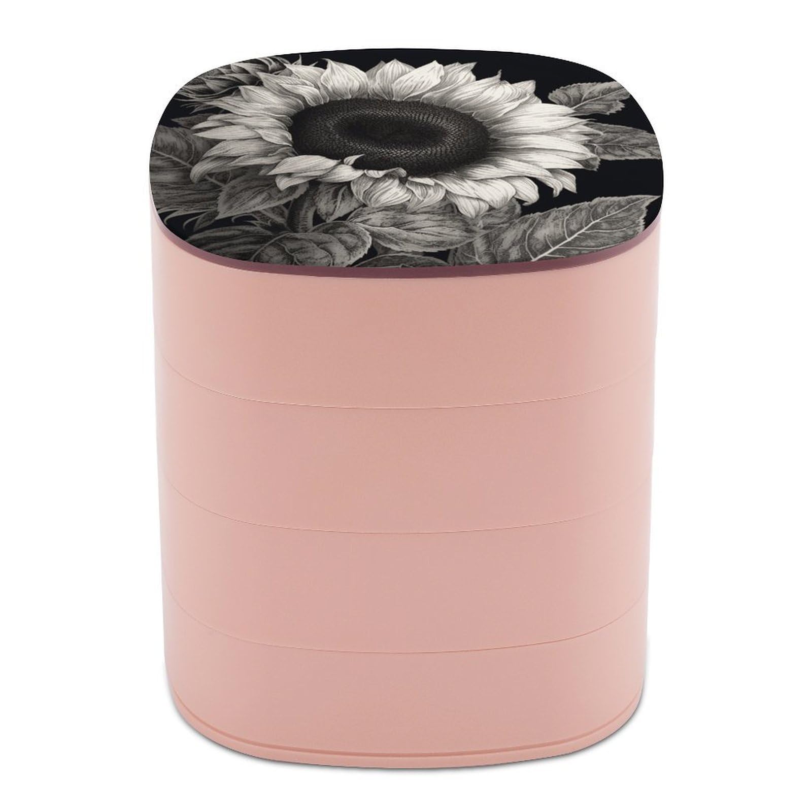 VstaDank Sunflower Black Grey Jewelry Case Women Portable Travel Jewelry Box Rotating Jewelry Organizer with Mirror Multi-Layer Necklace Ring Earring Storage Box for Bracelets Rings