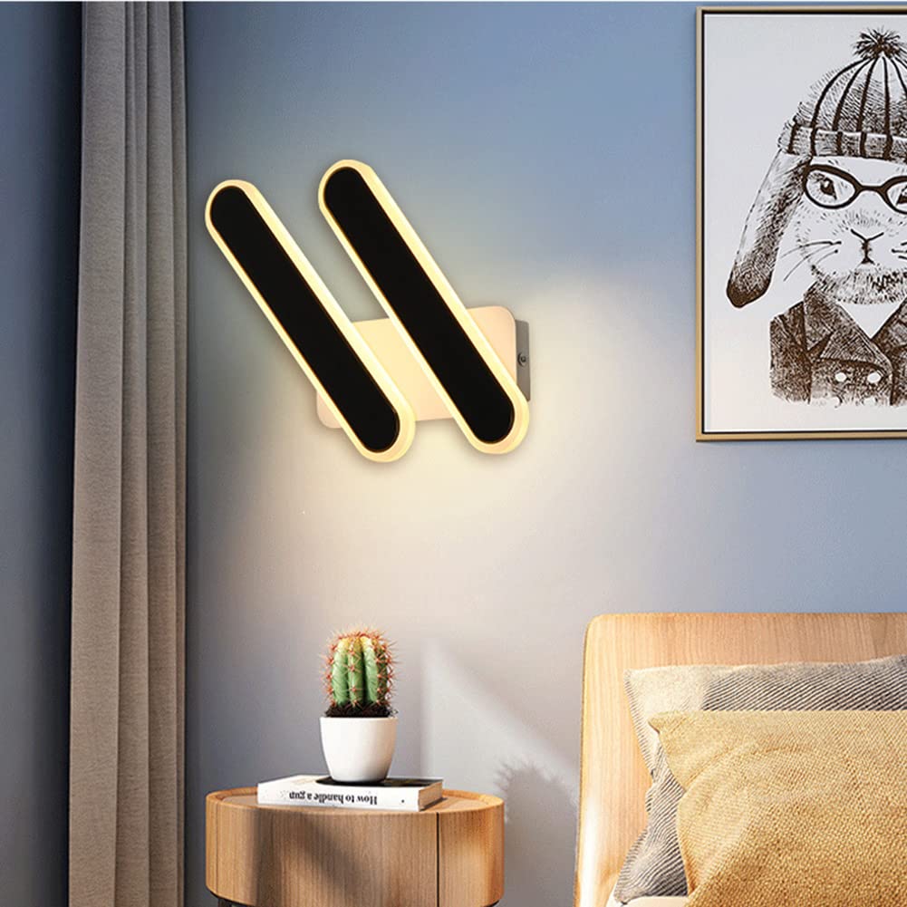 WOLONG Lampa ścienna LED, 2 płomienie, 16 W, obracana, do sypialni, lampka nocna, ciepła biel 3000 K, nowoczesny styl, idealna do salonu, przedpokoju lub schodów, czarna.