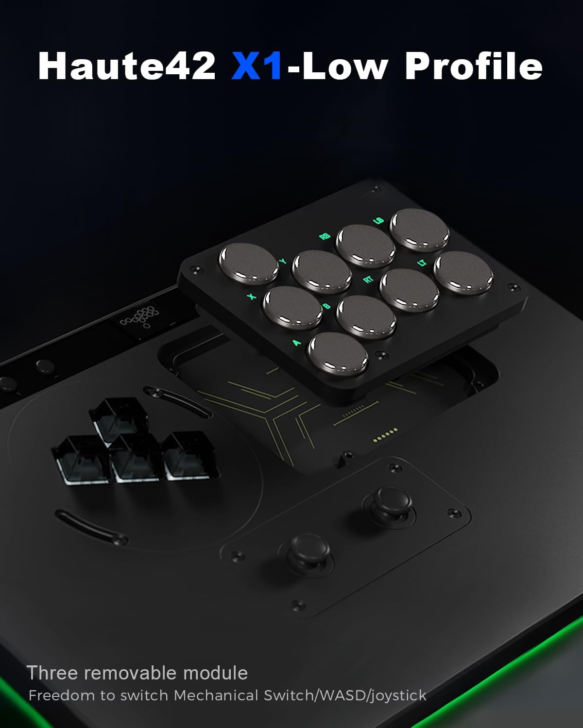 Haute42 Leverless Controller for Arcade Gaming: X1 Low Profile - Three Removable Modules - Extra Large Form Factor - Ambient Backlight - Tournament Lock Switch Controller for PC/PS4/PS3/Switch/Xbox image 2