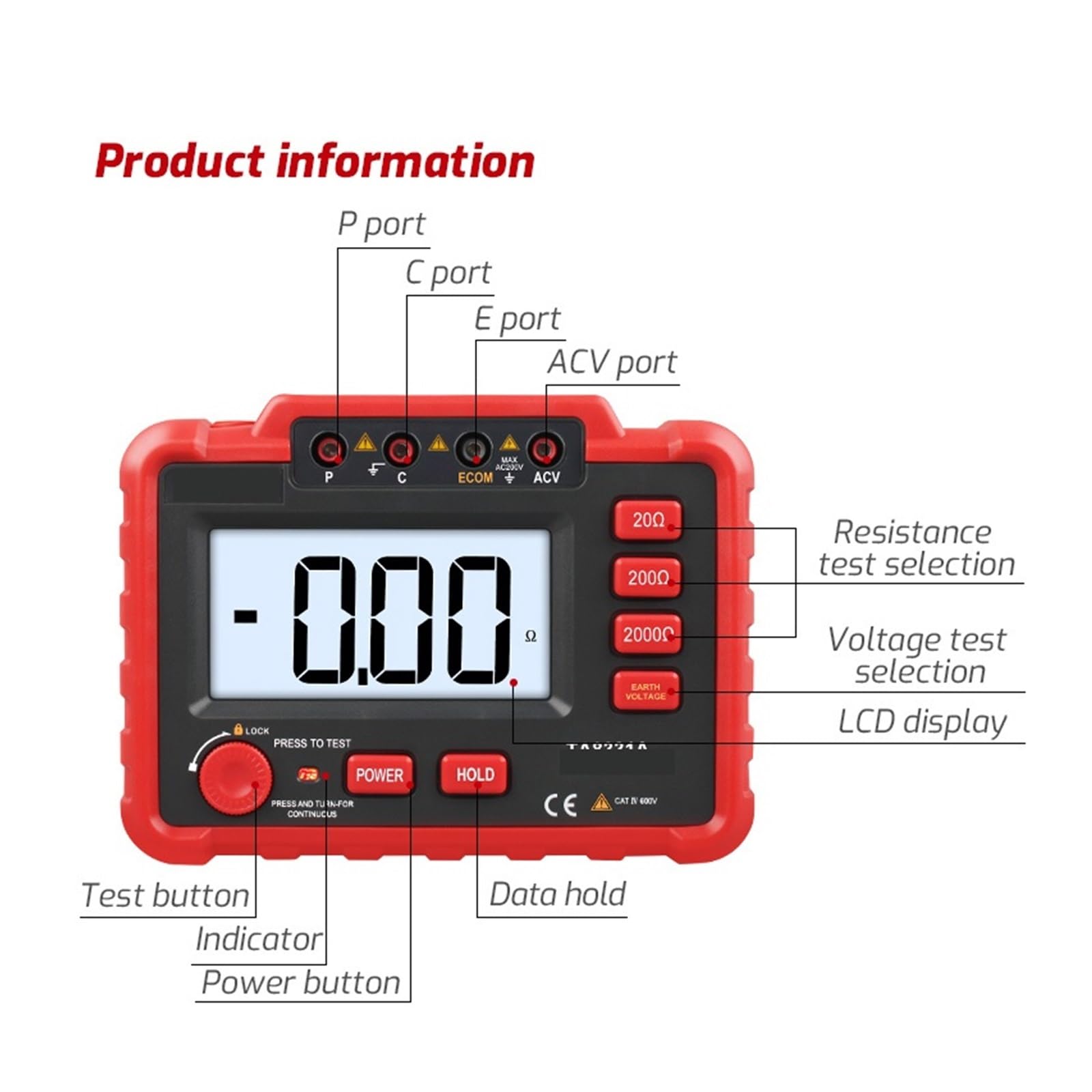 Megaohmmetro, Tester Di Isolamento, Misuratore Digitale Resistenza Terra Ohm Megaohmmetro Tensione Con Retroilluminazione LCD Reale per il test delle apparecchiature elettriche