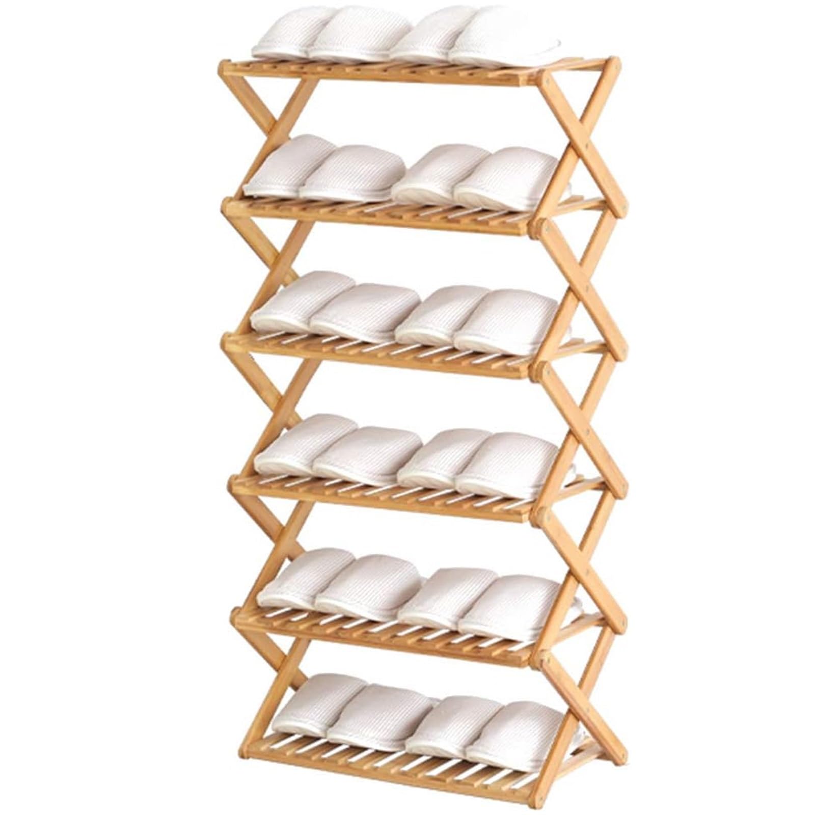MSHGSKU Bamboo Folding Shoe Rack Bench - 6 Layers 50cm Wide Space-Saving nizer for Small Hallway Entrance & Mudroom - Storage Solution for Shoes & Accessories